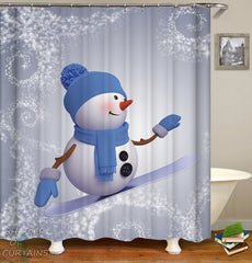 snowboarding-snowman-shower-curtain