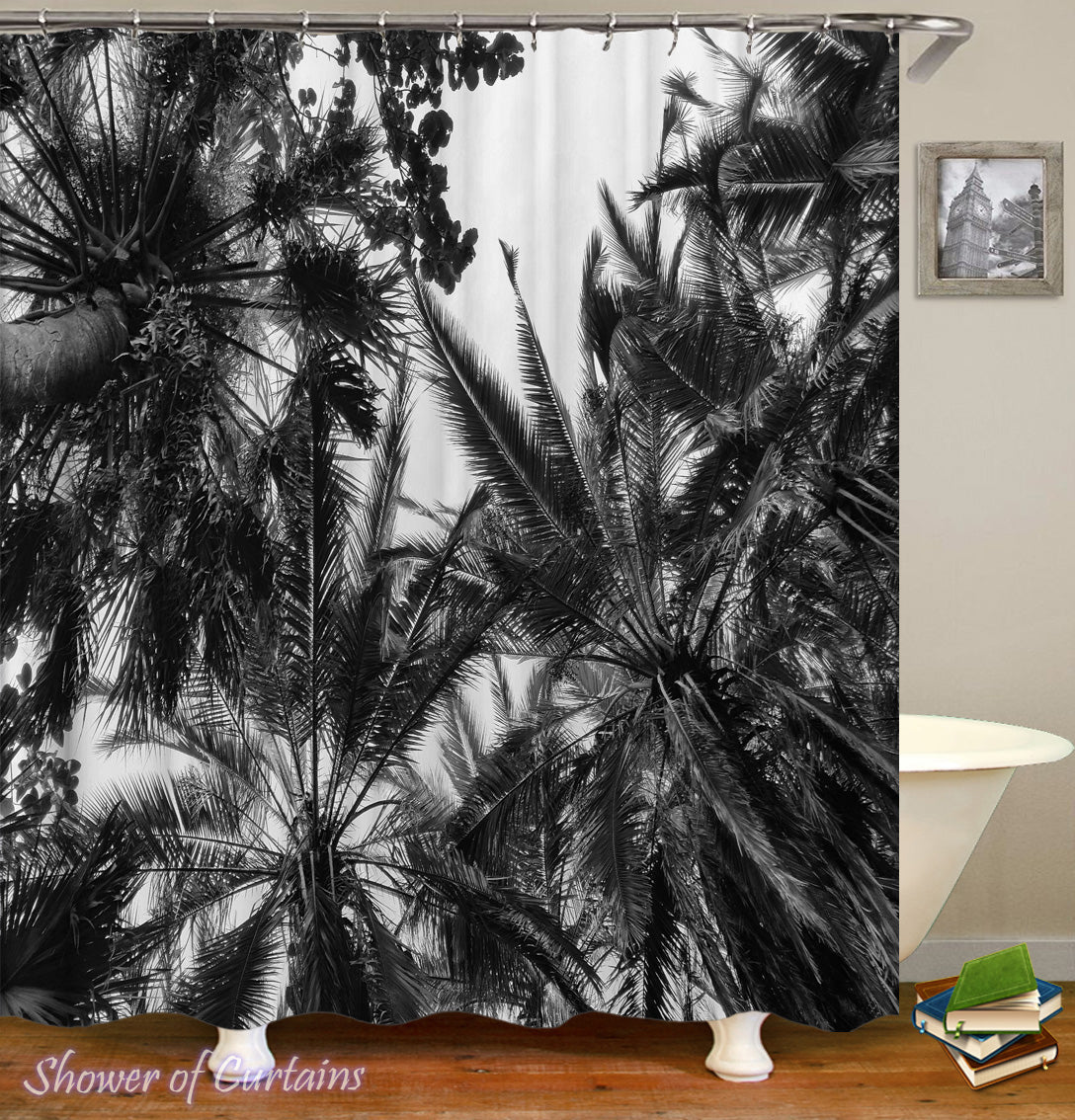 Shower Curtains Black White Palm Trees Shower Of Curtains