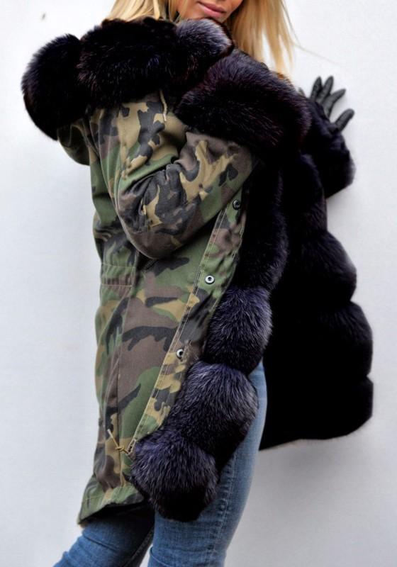 army fatigue coat with fur hood