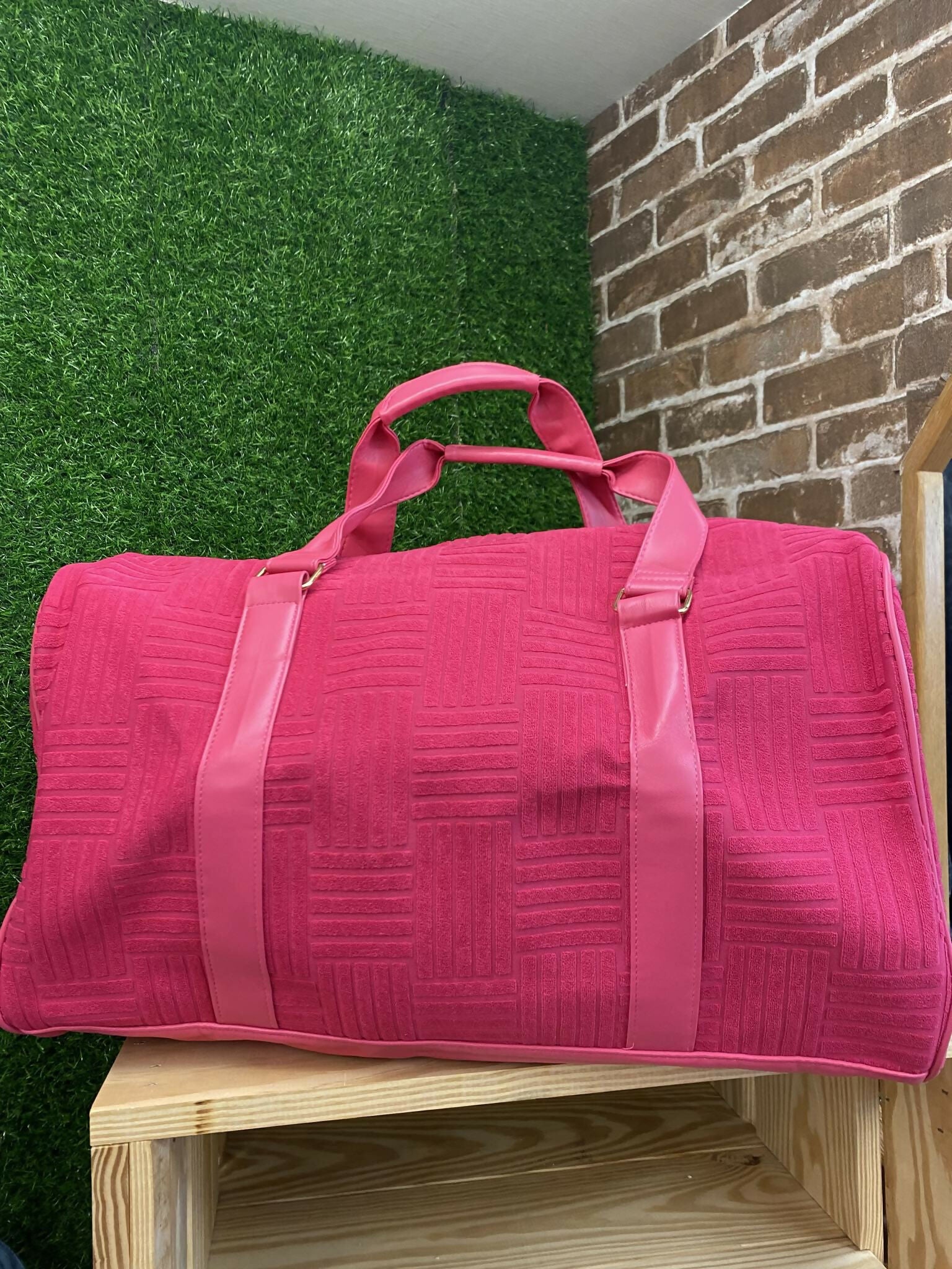 Jenna Pink Textured Duffle Bag