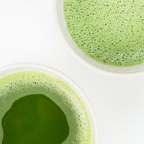 two cups of green tea matcha