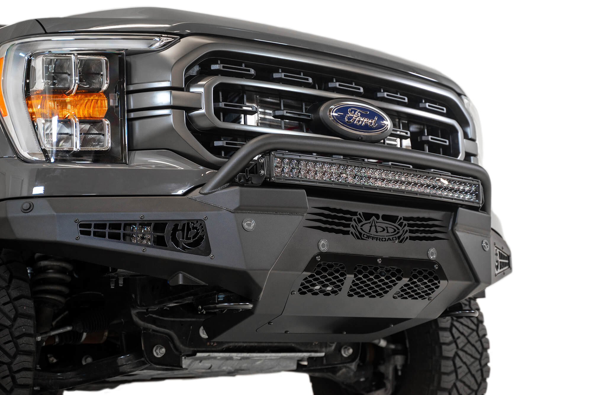 ADD F197431040103 20212023 Ford F150 HoneyBadger Front Bumper with Top Hoop BumperStock