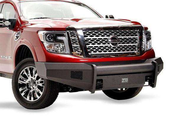 FAB FOURS NT16-R3761-1 NISSAN TITAN XD 2016-2020 BLACK STEEL ELITE FRONT BUMPER NO GUARD WITH TOW HOOKS