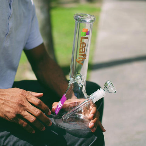 Leafly Strain Tile Glass Beaker Bong