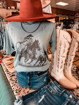 Cowgirl Calf Roper Tee (Blue)