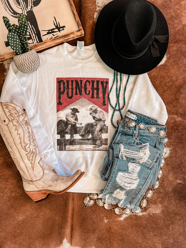 Punchy Western Cowboy Sweatshirt (White)