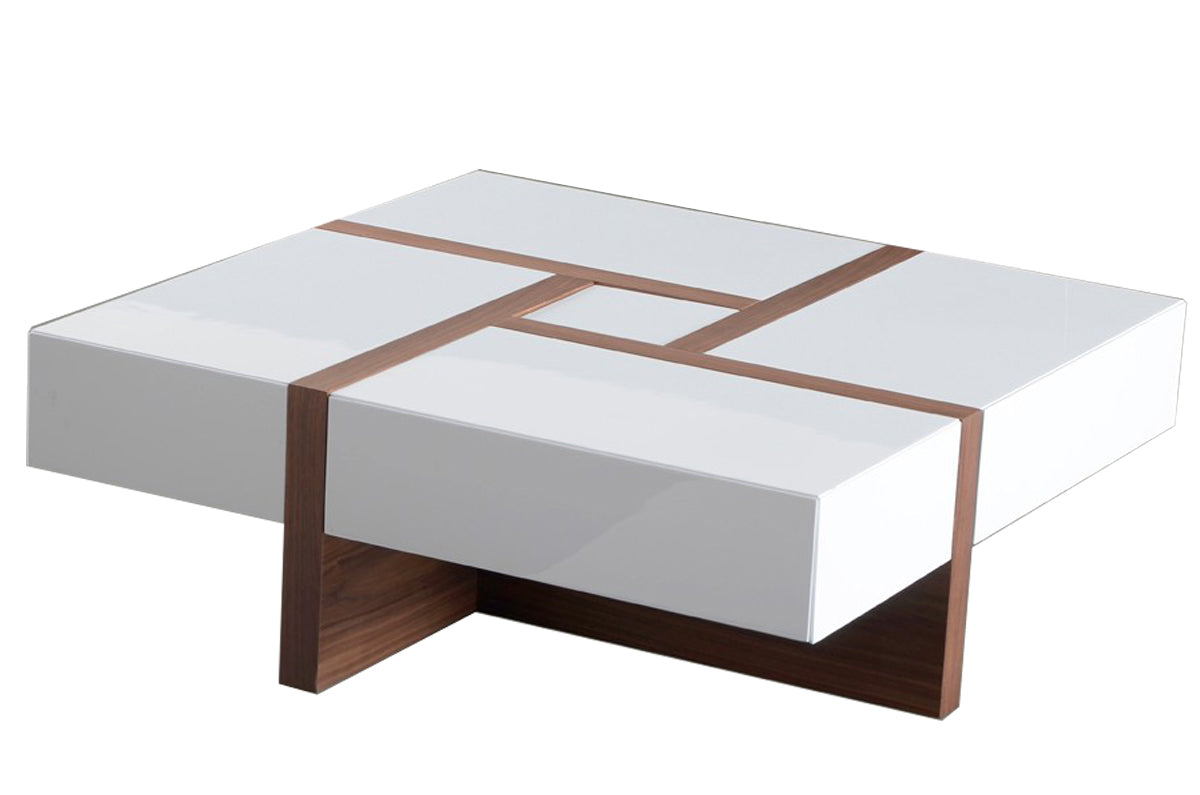 Attracktive modrest coffee table Modrest Makai Modern White Walnut Square Coffee Table