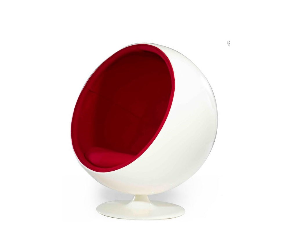 Swivel Egg Chair Red Fabric Interior Fiberglass Outer Shell