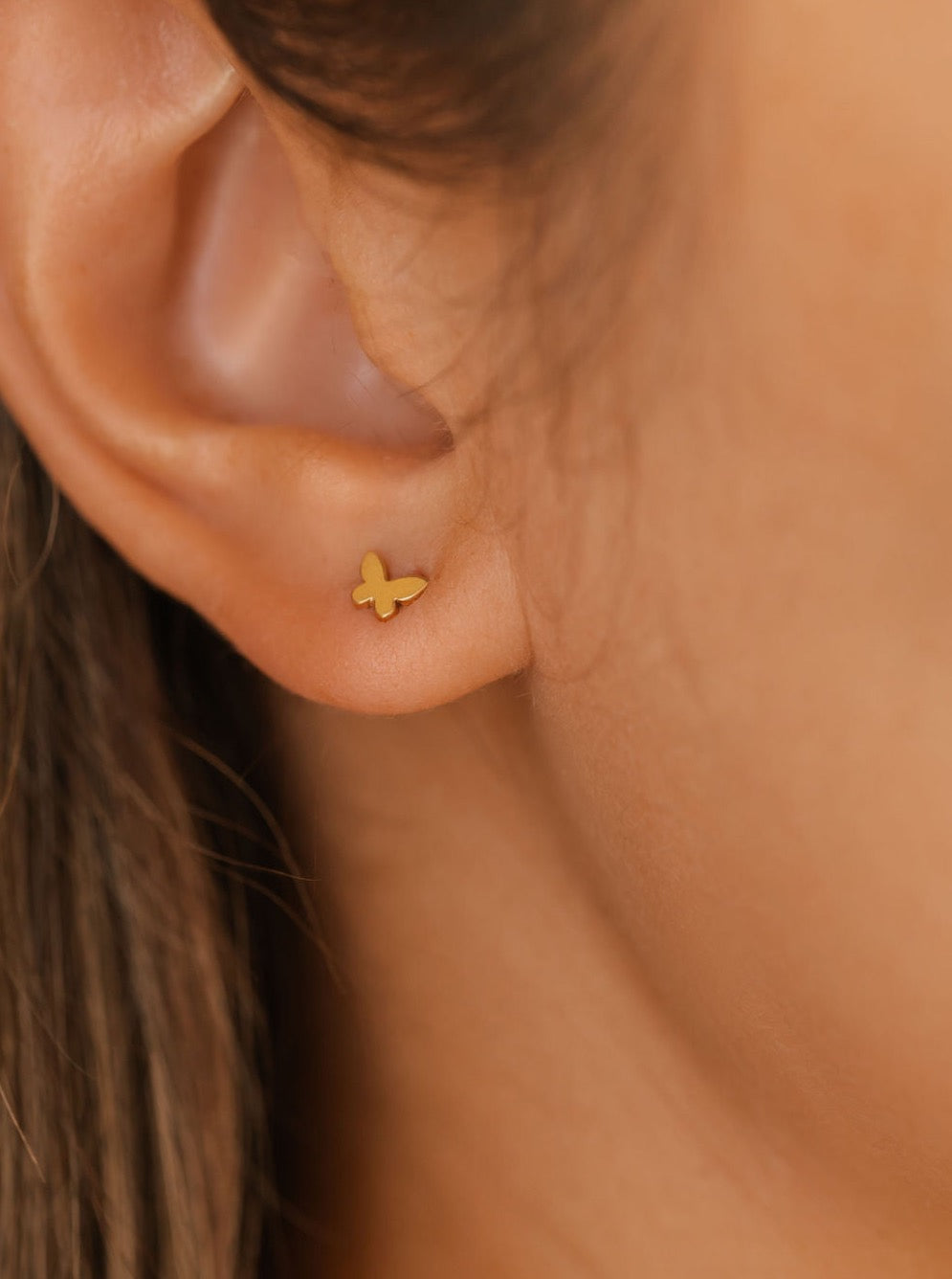 Solid Gold Tiny Butterfly Stud Earrings / Dainty Jewelry Made In