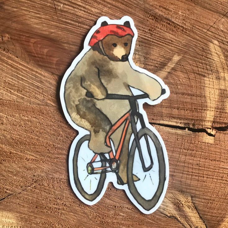 Mountain Biking Bear  Vinyl Sticker  Holly Sage Art