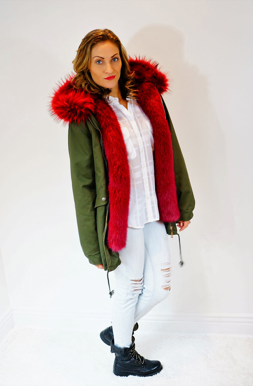Military Faux Fur Hooded Parka