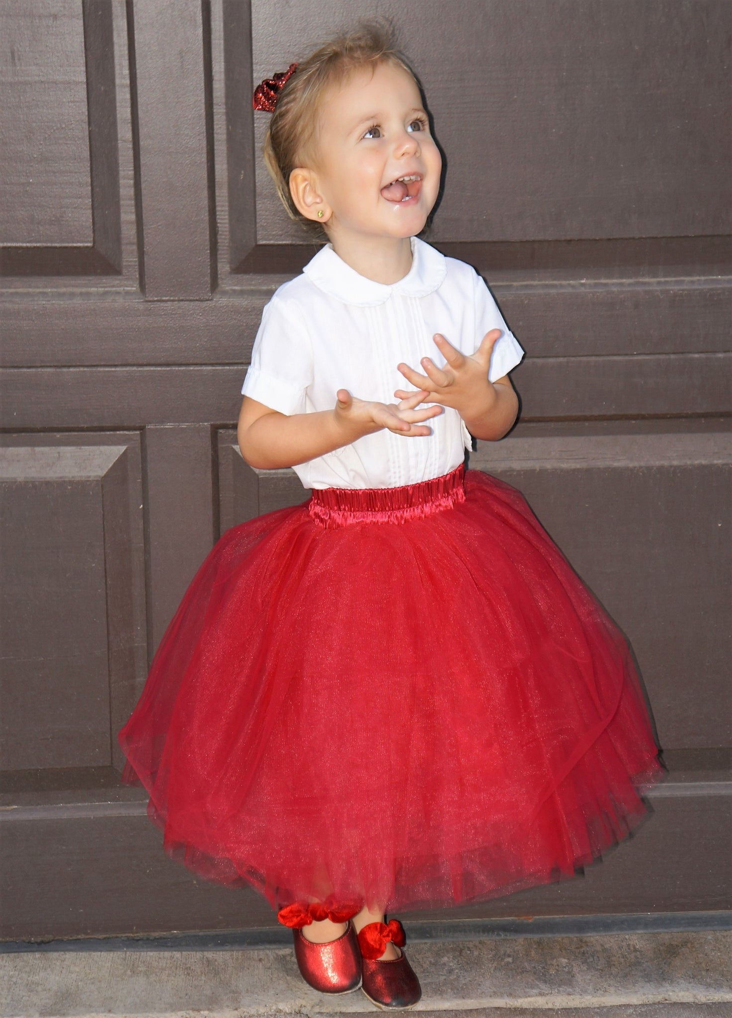 girls red tulle skirt