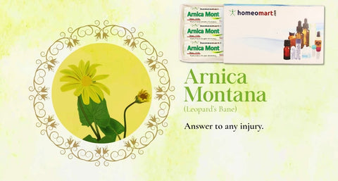 Homeopathic remedy arnica montana in tablets drops and pills