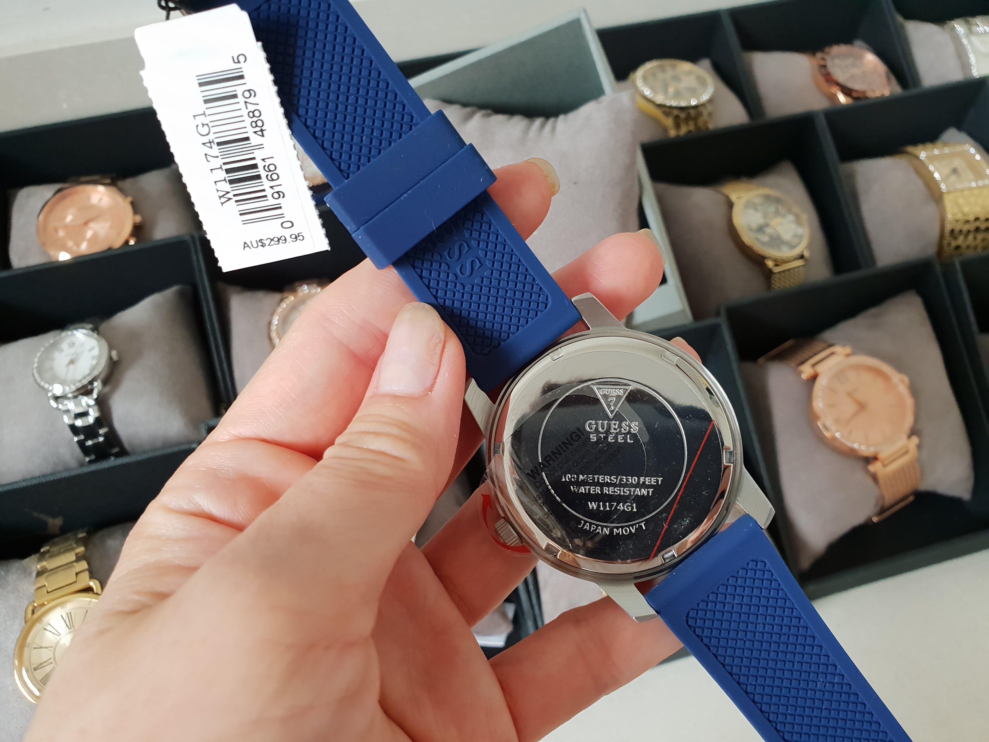 guess watch blue band