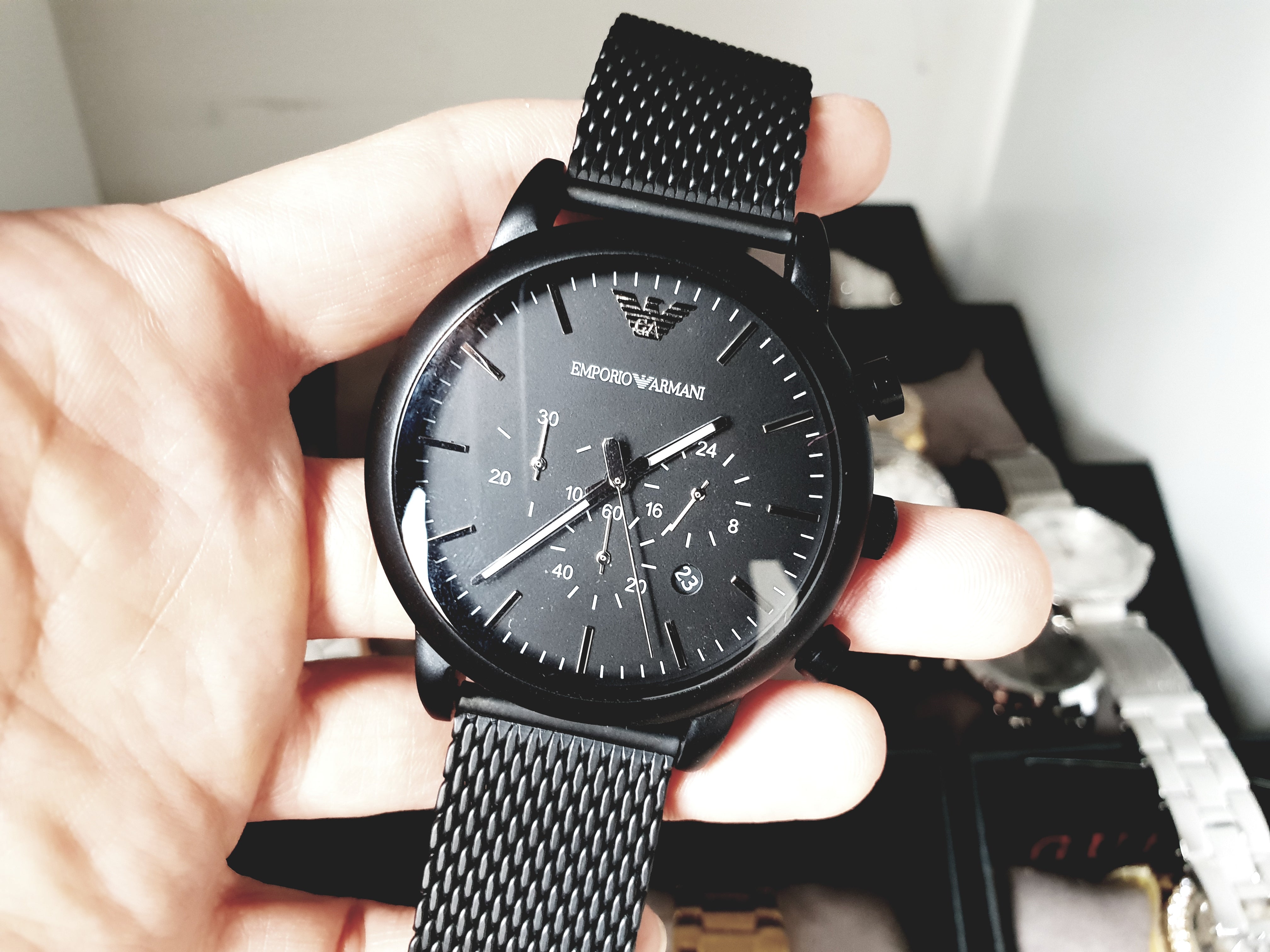 armani black mesh watch