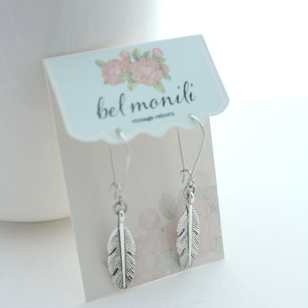 feather earrings, charm earrings, bel monili earrings