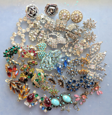 rhinestone clip on earrings and brooches