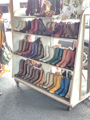 Vintage cowboy boot display, country living fair rhinebeck