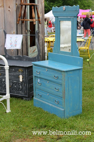 blue painted dresser