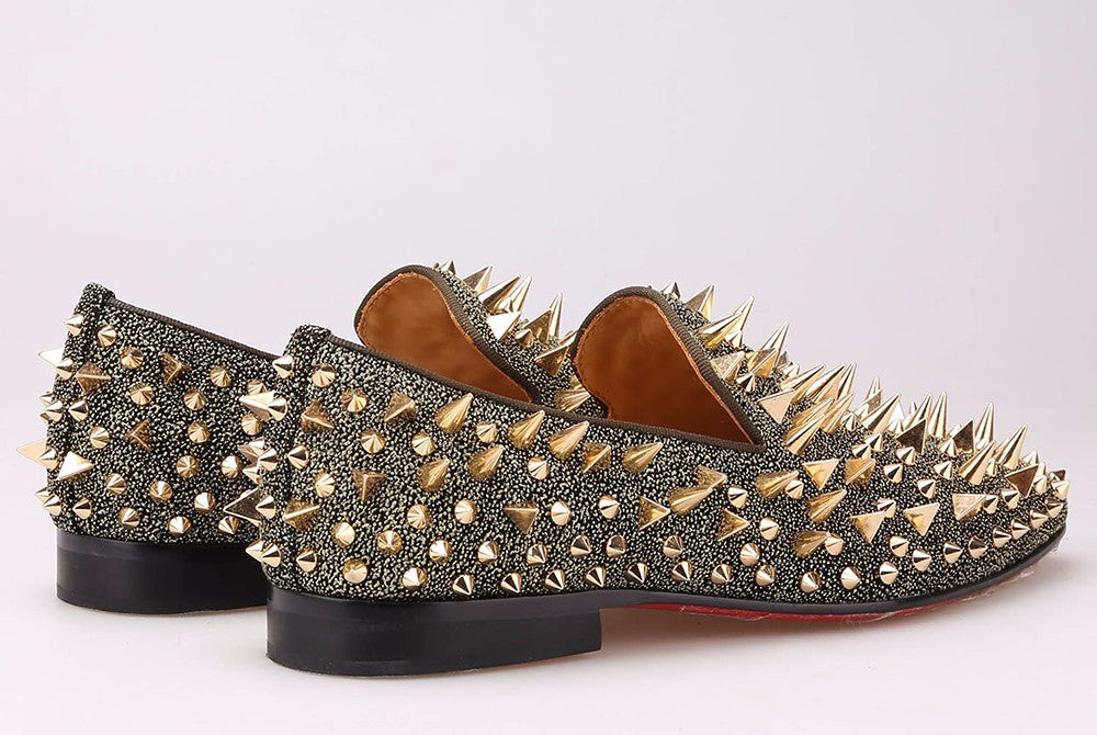 red bottom spike loafers