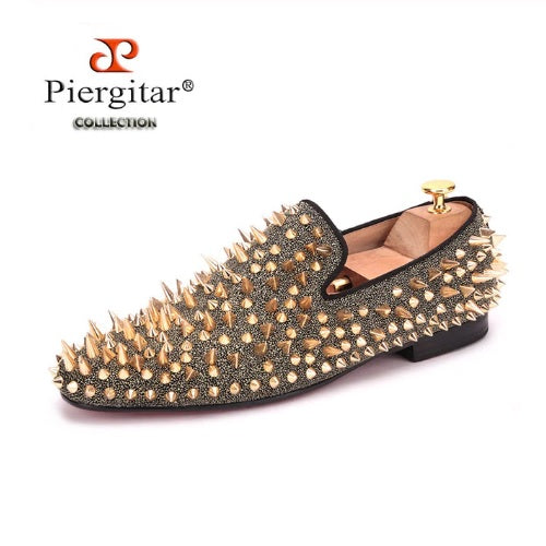Gold Spikes Red Bottom Handmade Loafers 