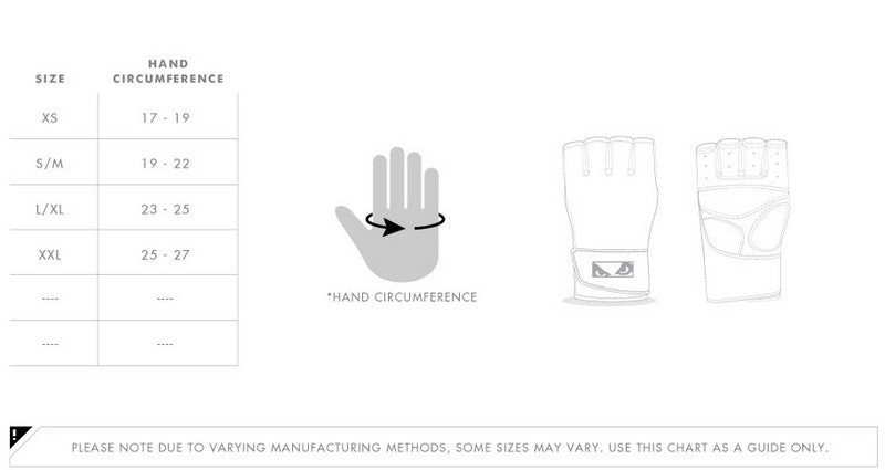 Grappling Gloves Size Chart