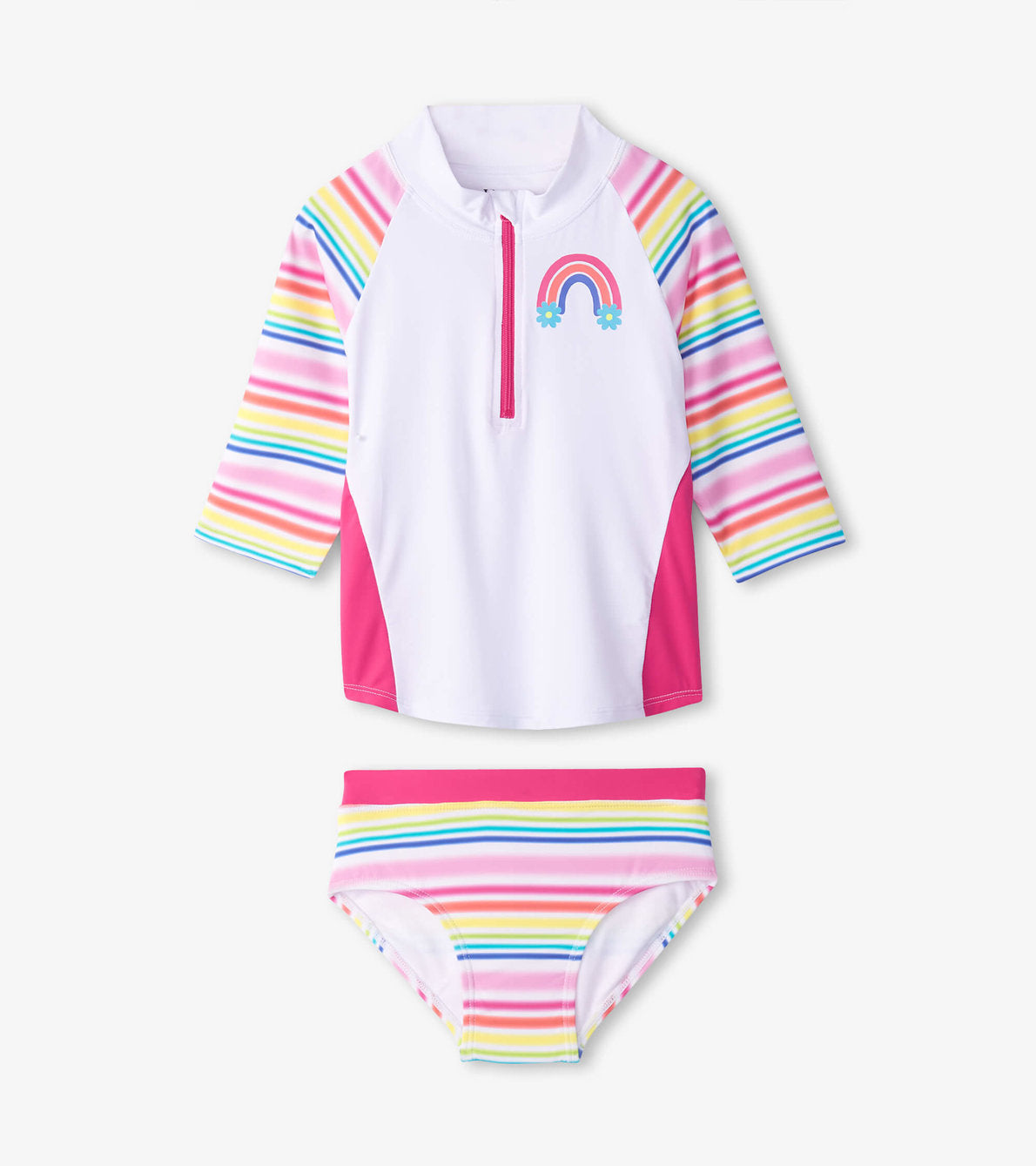 Girls' 3pc Ribbed Colorblock Cropped Rash Guard Swimwear Set - Art