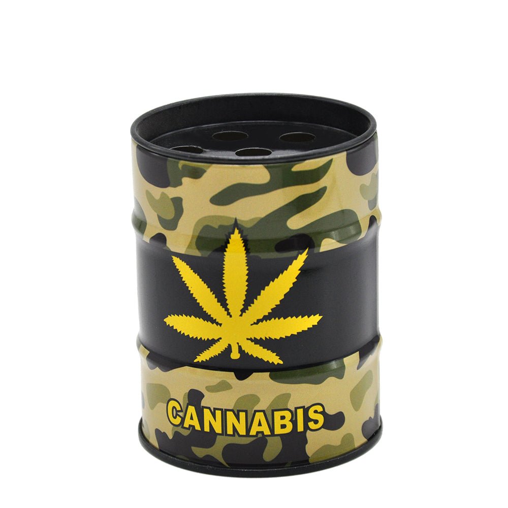 Cannabias Leaf Oil Drum Shaped Tin Ashtray