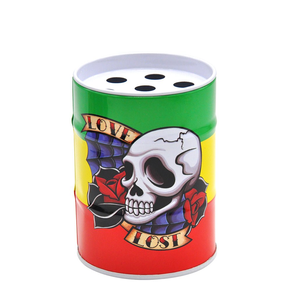 Lost Love Skull Oil Drum Shaped Tin Ashtray