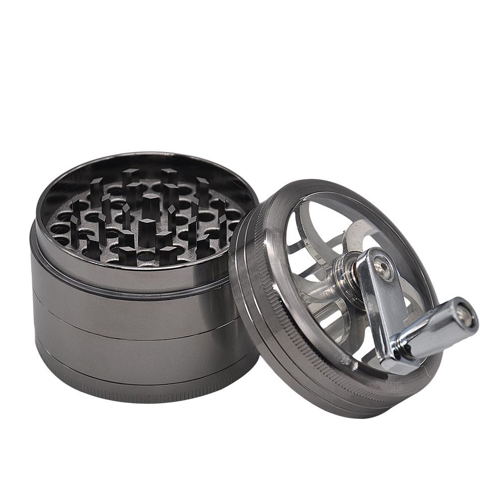 Crank Herb Grinder With Handle Zinc Alloy 4 Layer 63MM (2 Color)