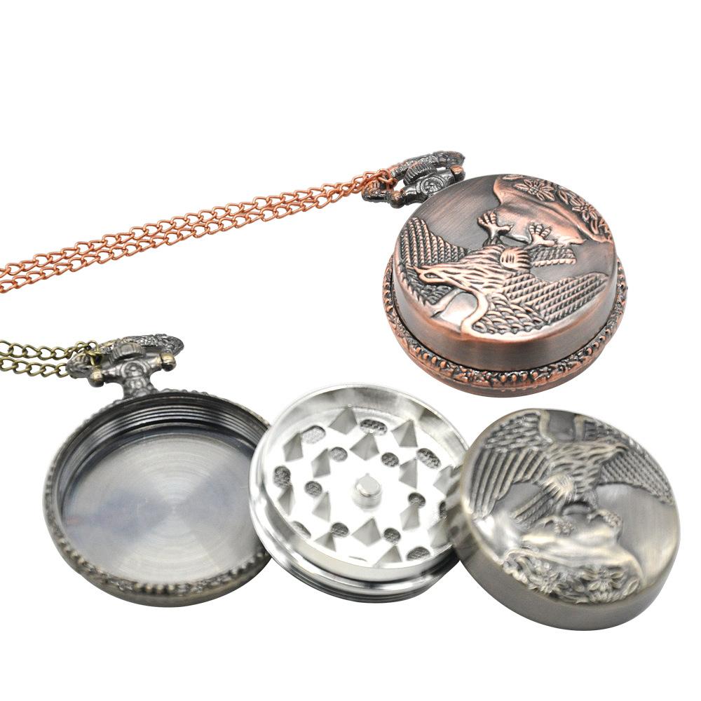 Necklace Hawk Pocket Watch Novelty Herb Grinder 3 Layer 45mm (2 Color)