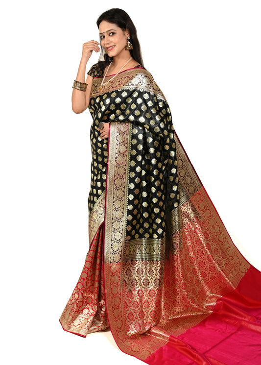 Lovely Black Patola Printed Silk Saree