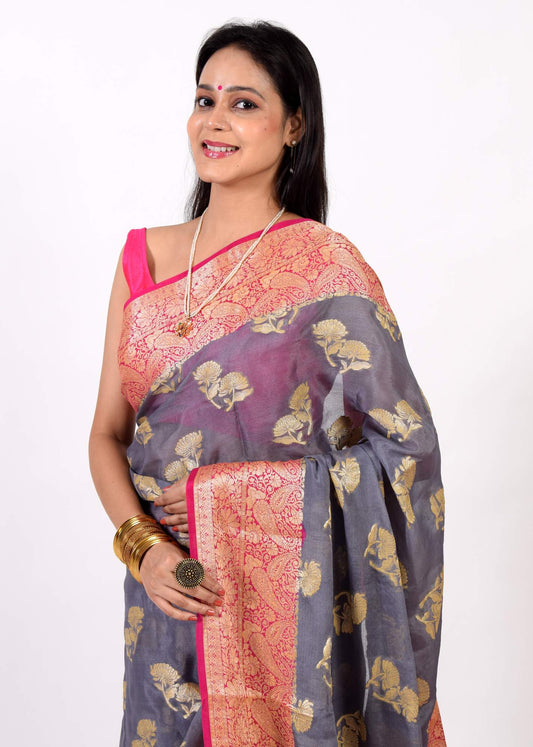 Pink & Purple Designer Embroidered Chiffon Silk Saree with Sequence wo –  Ethnos