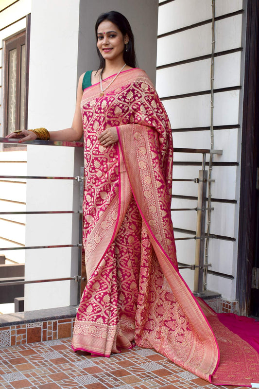 Buy Magenta Banarasi Silk Saree with Banglori Silk Blouse Online -  SARV02858 | Andaaz Fashion