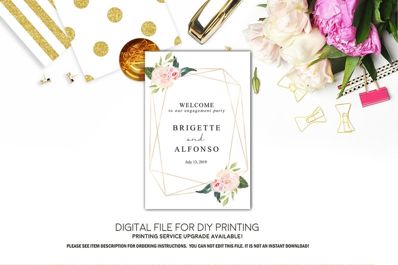 Geometric Blush Floral Any Event Welcome Sign - Party Decorations - Digital File