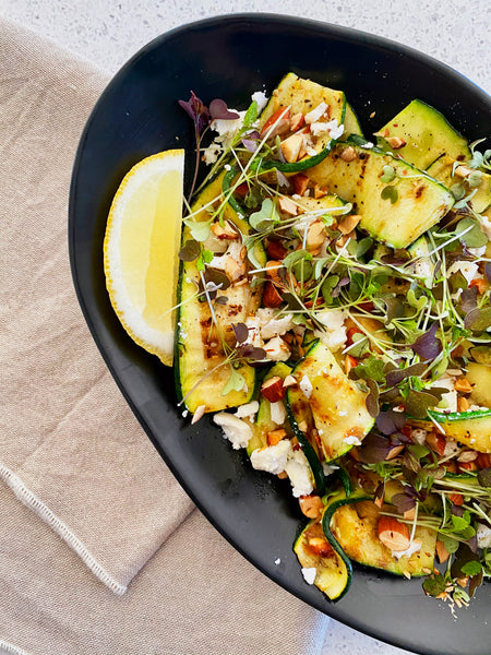 Courgette ribbon salad with microgreens