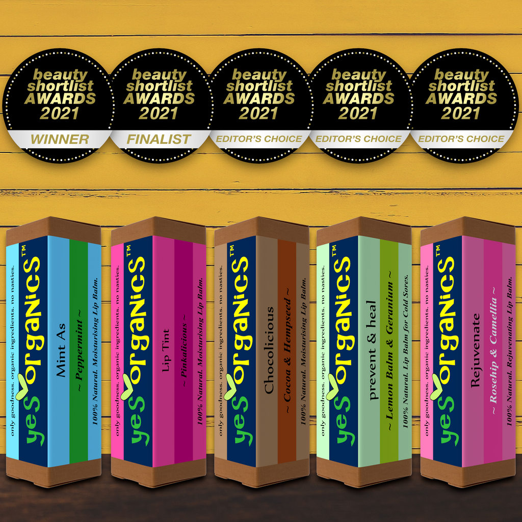 Best Lip Balm | Best Lip Tint | Winners The Beauty Shortlist Awards 2021 | Yes Organics Lip Balms Natural Beauty Award Winners