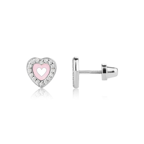 Sterling Silver Pink Heart Earrings