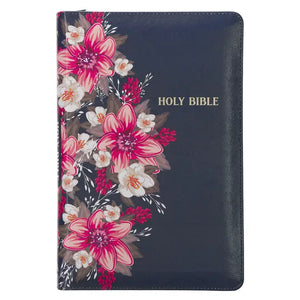KJV Bible Deluxe Gift Faux Leather, Blue Floral Printed With Zipper - Always + Alexis