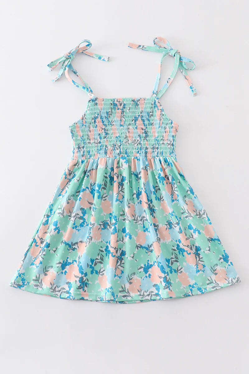 Girls Coral Floral Print Smocked Pocket Dress – Always + Alexis