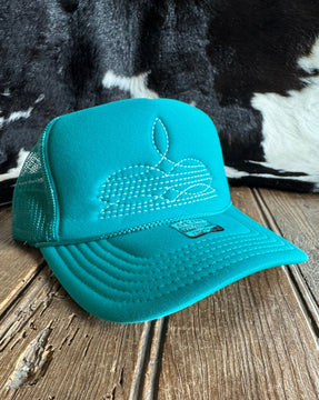 Western Boot Stitch Trucker Cap (Jade/White)