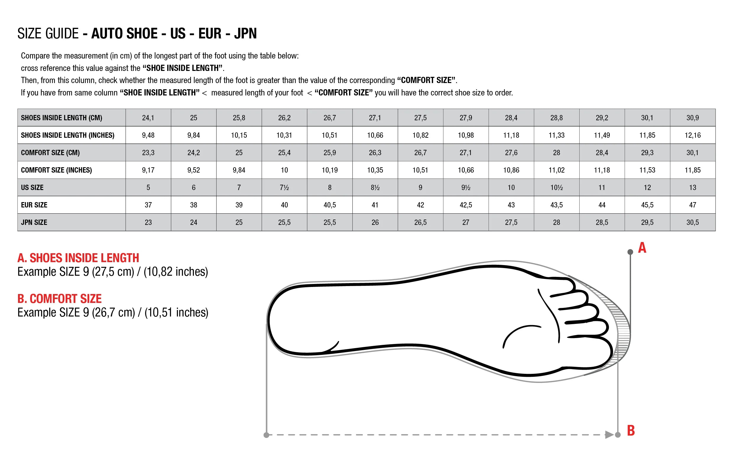 Alpinestars driving shoes sizing chart