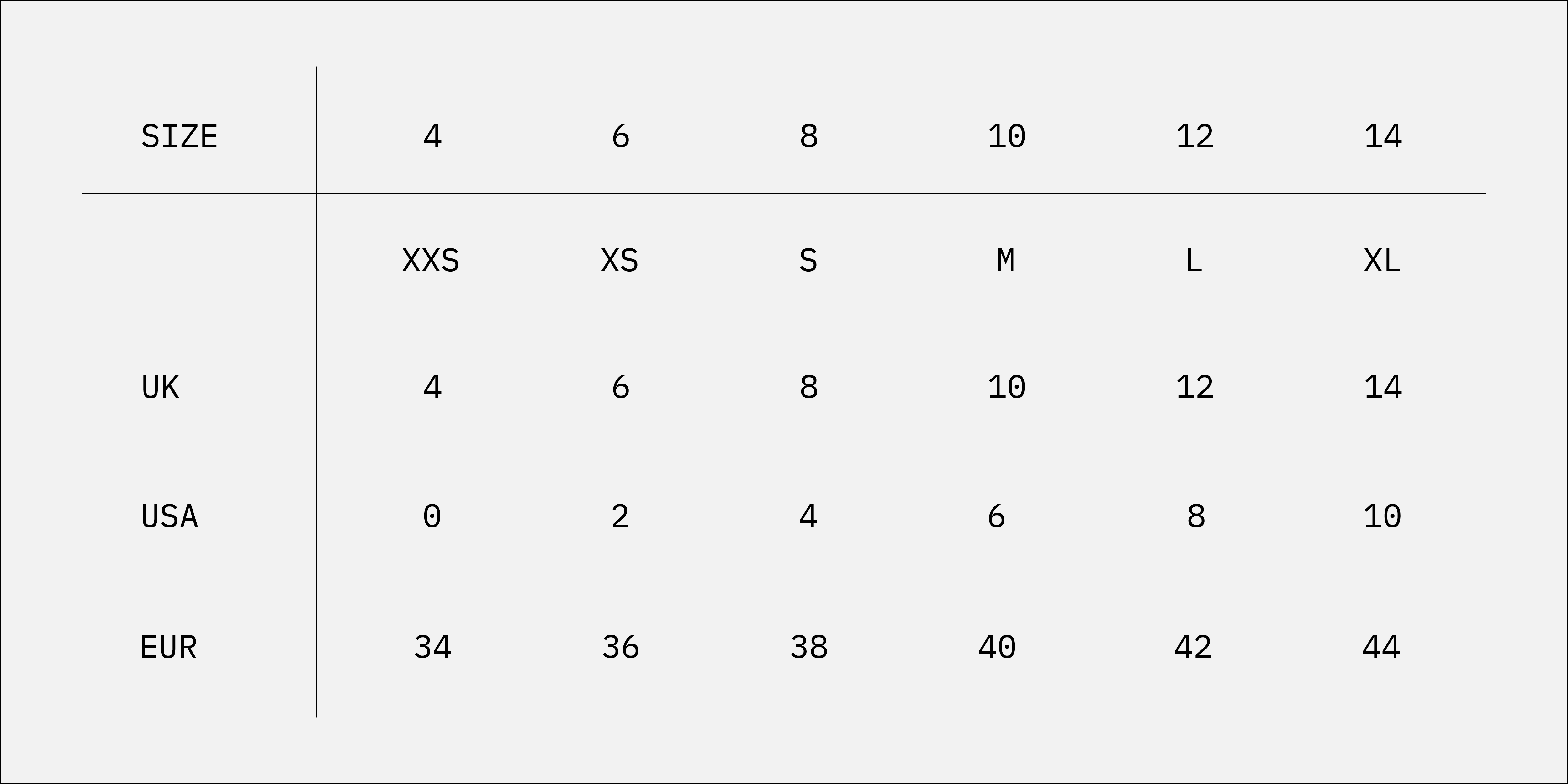 SIZE CHART