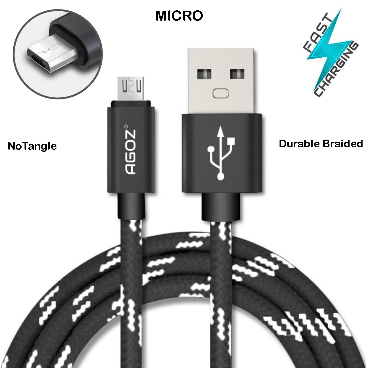 Agoz Braided Micro USB 4ft, 6ft, or 10ft FAST Charger Cable for JBL Bluetooth Speakers.