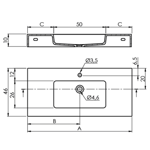 Dimensions lavabo flottant blanc mat Cardiff Muro vasque unique