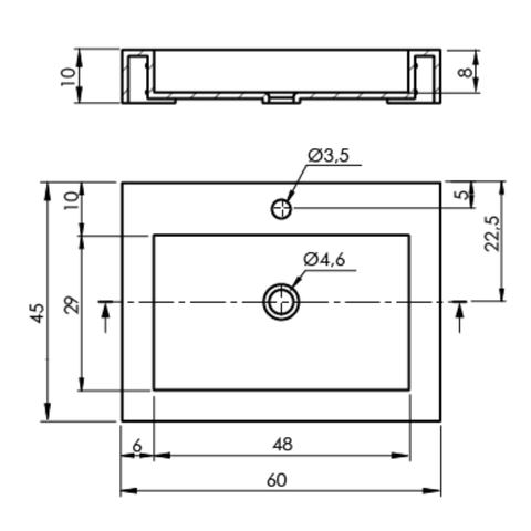 Dimensions du lavabo flottant rectangulaire en blanc mat BRISTOL