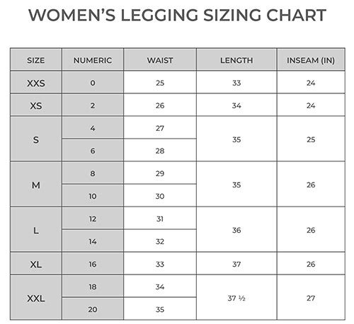 Women's Legging Size Chart