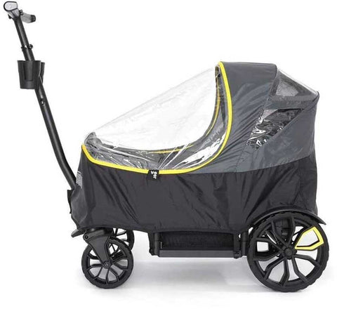 A stroller cover protects baby from bad weather.