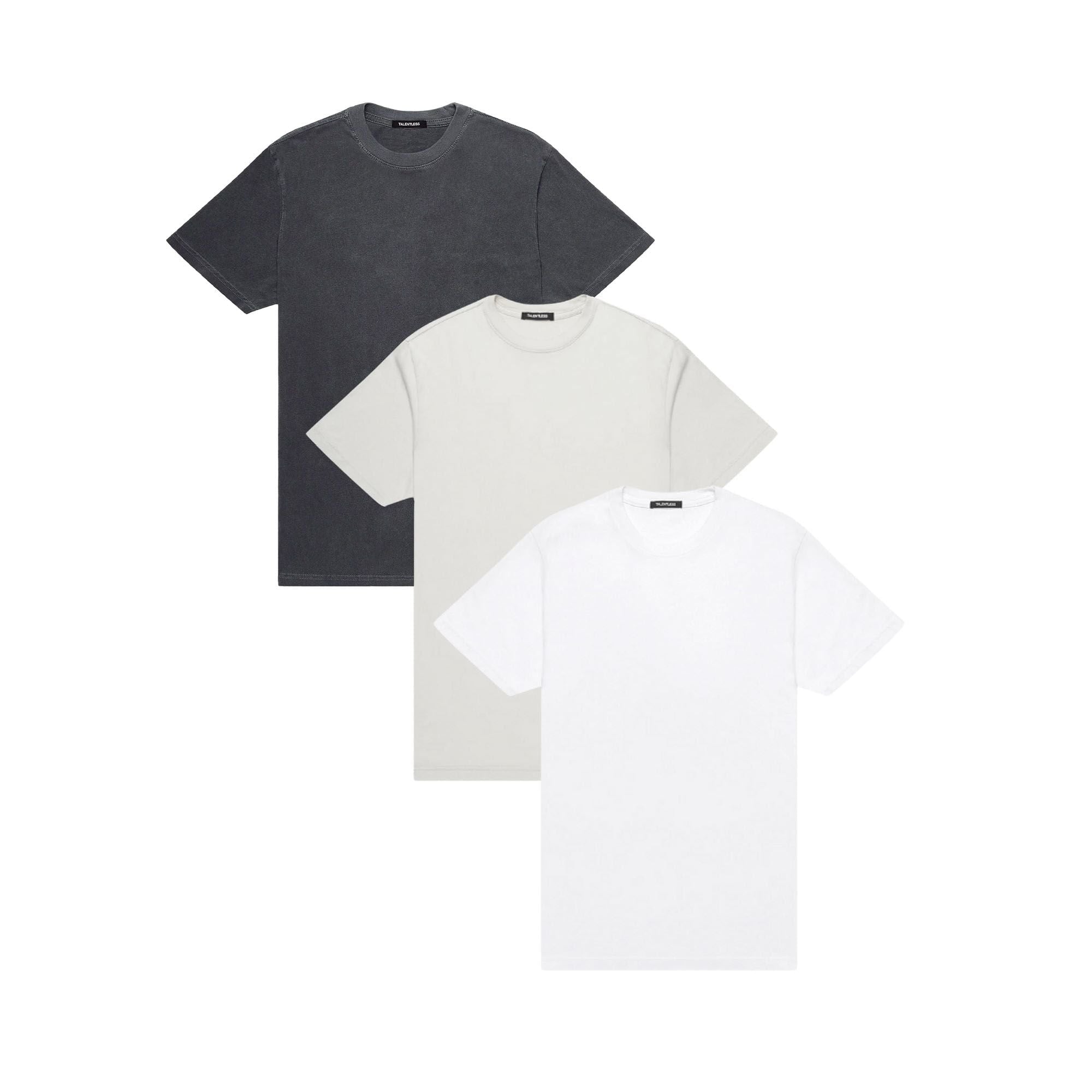 Men's Drop Shoulder Tee 3 Pack in White, Steel Grey, Pitch Black