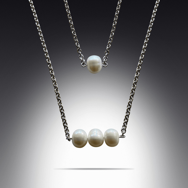 Luxury White Freshwater Pearl Necklace in Gold | Winterson